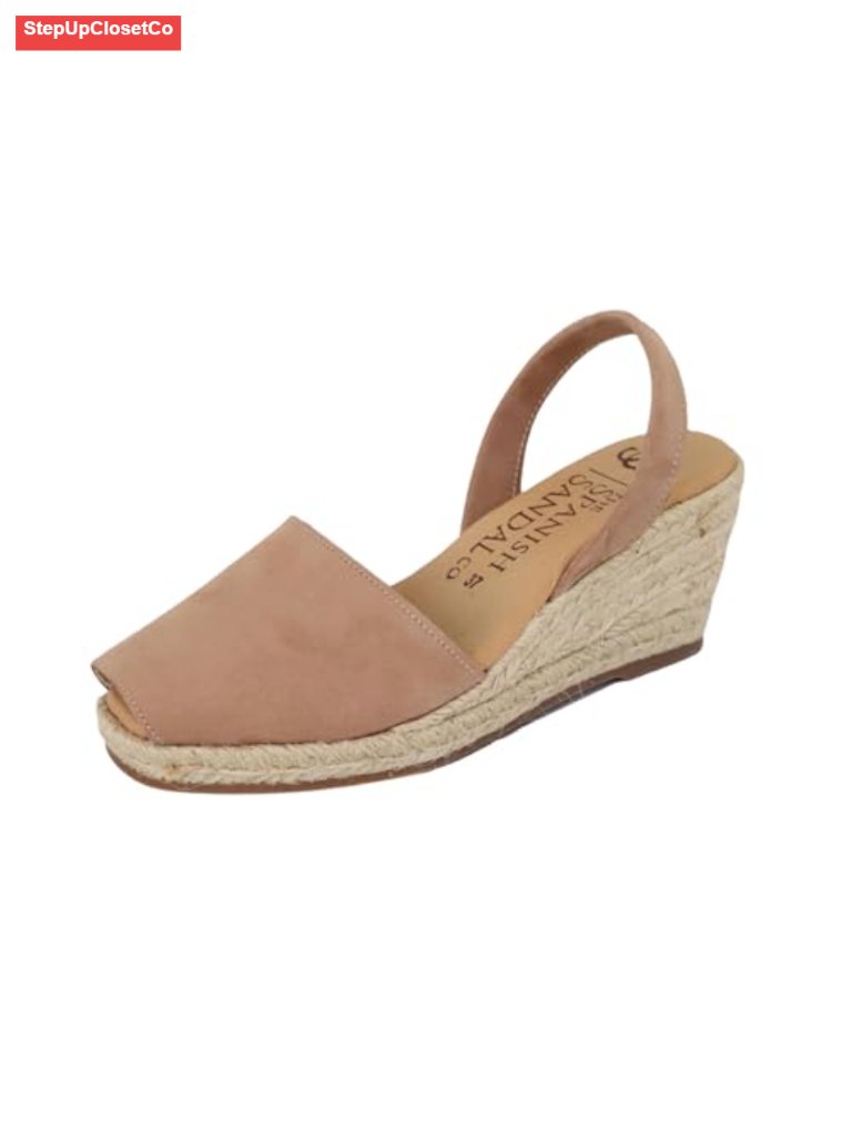 Espadrille Wedge Sandals - Soft Leather Peep Toe Slip On